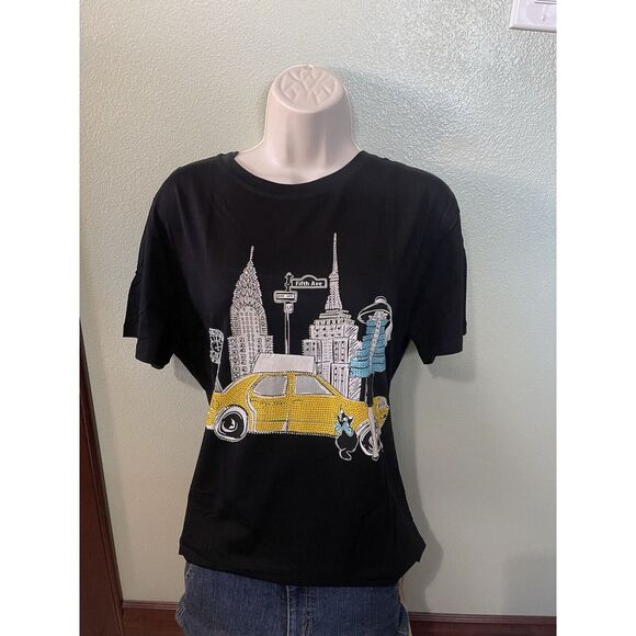 Tops - Vinizbena  Shopping Lady And Cat Rhinestone Woman Black Size  3XL T-Shirt  New